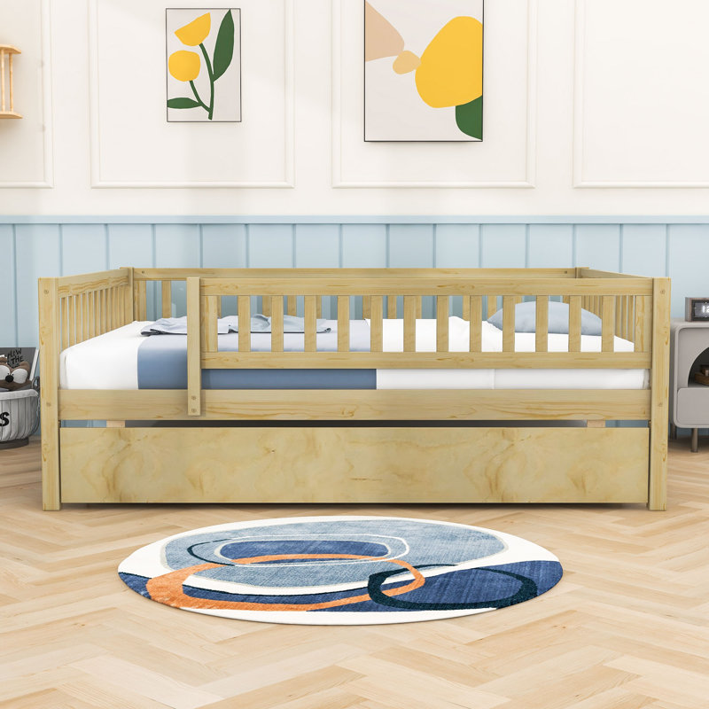  Wooden Daybed with with Trundle and Slats, Full/Double, Natural