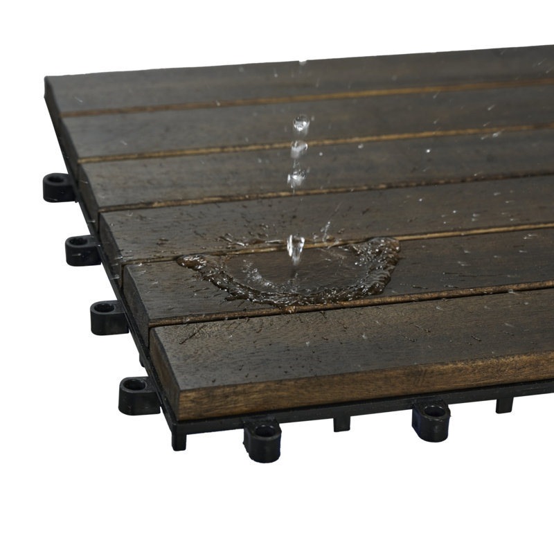 10 tuiles de terrasse à motif à rayures imbriquées, plancher carré en bois franc d'acacia 12 po x 12 po pour terrasse, banc, bord de piscine, ...