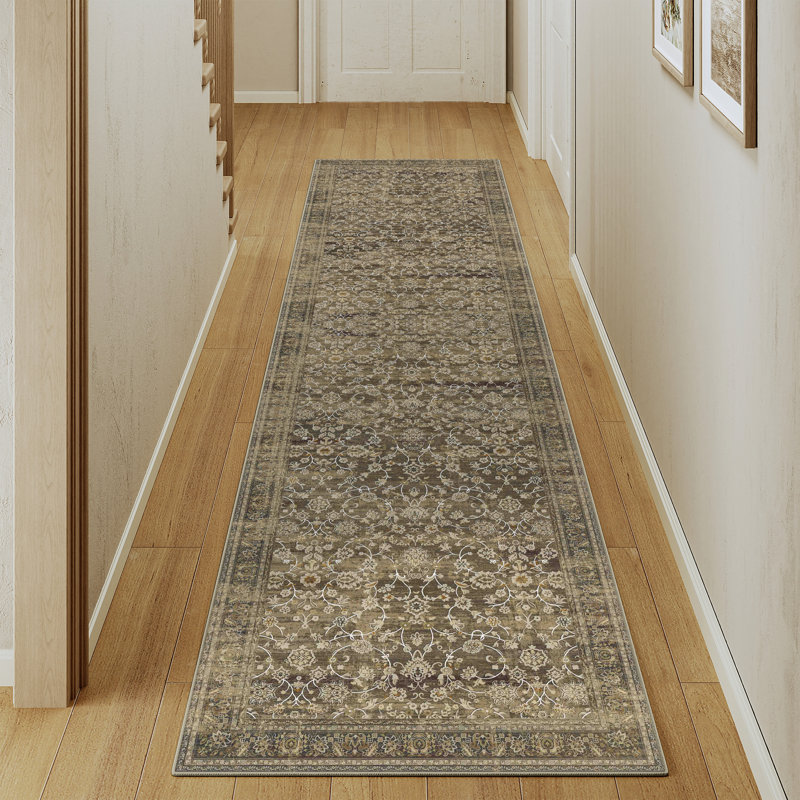 Tapis floral rétro brun, Tapis de couloir 2 pi x 8 pi