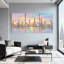 «Abstract City Skyline Sunset Reflection», ensemble de 3 impressions sur toile-987031671