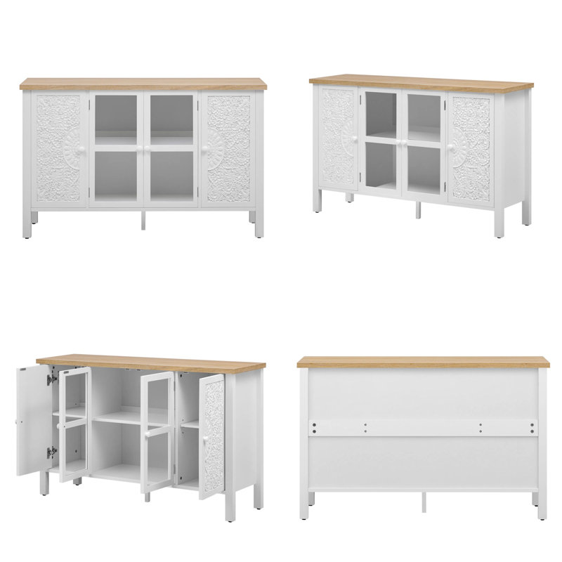 Console multimédia avec 3 armoires spacieuses, Blanc