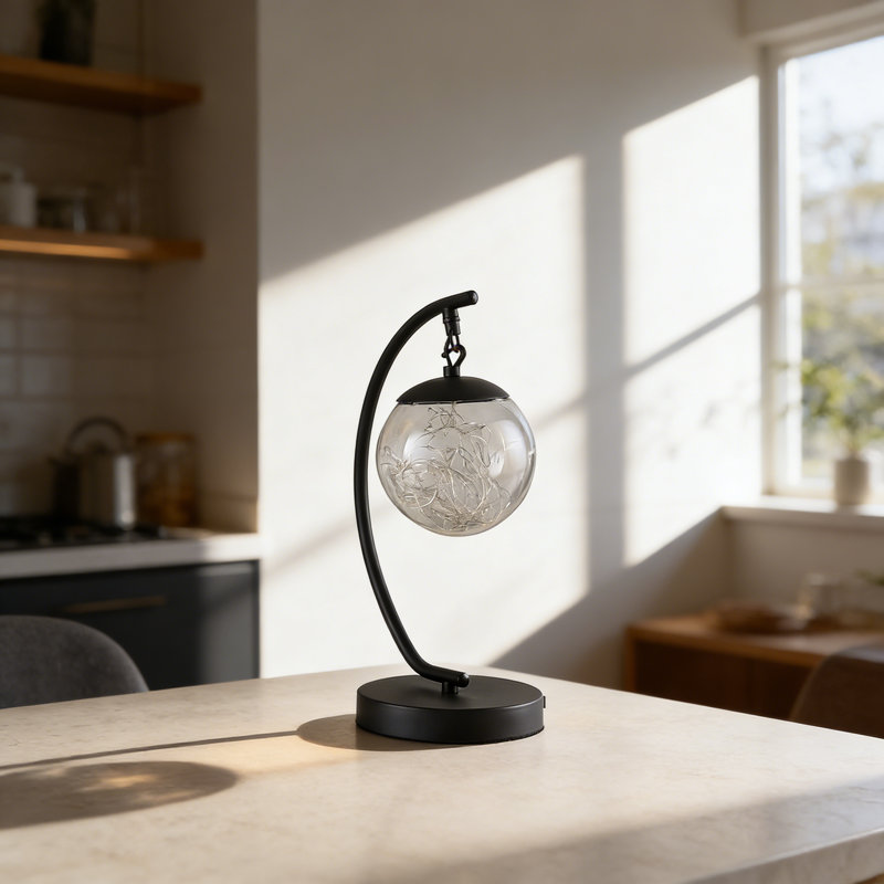 Lampe de table 14 po en verre à DEL multicolore avec orbe et port USB