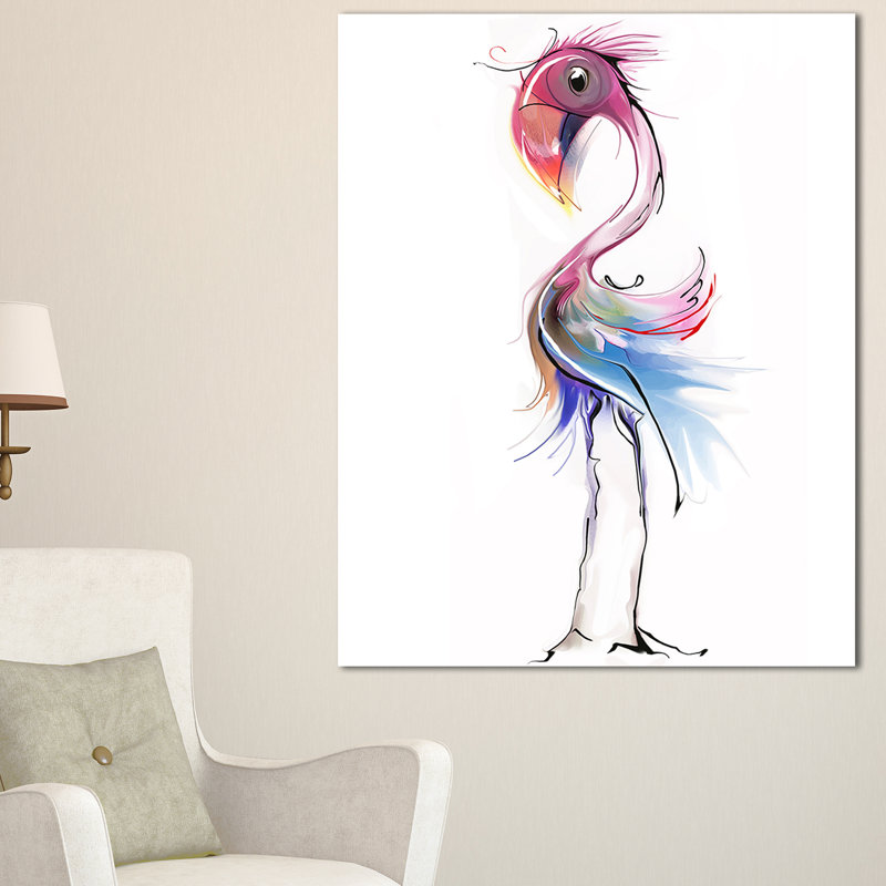 « flamant rose illustration », impression sur toile, H 32 po x l 16 po x P 1 po