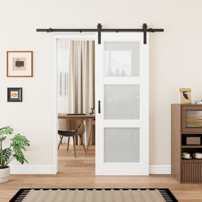 Aucun assemblage requis, porte de grange coulissante en verre givré 3-Lite et portes de garde-robe en bois manufacturé avec quincaillerie d'installation