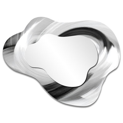 Abstract Decorative Wall Mirror – White and Black Ink Spiral, Metal Print