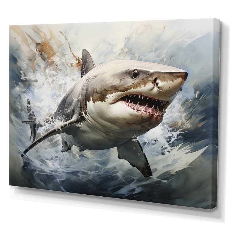 " Gray Shark Silent Hunter I ", 30" H x 40" W x 1.5" D, Wrapped Canvas
