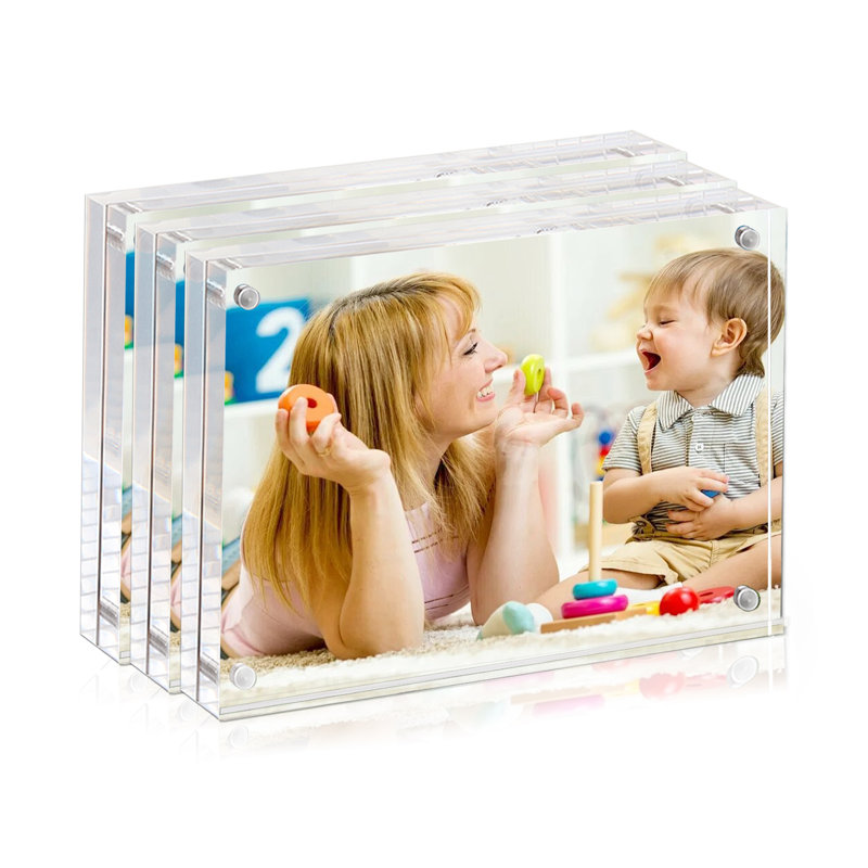 5x7 Inch Acrylic Picture Frames, Double Sided Magnetic Clear Picture Frames, Freestanding Acrylic Frameless Desktop Photo Frames 5x7 for Home/Office Tabletop Display