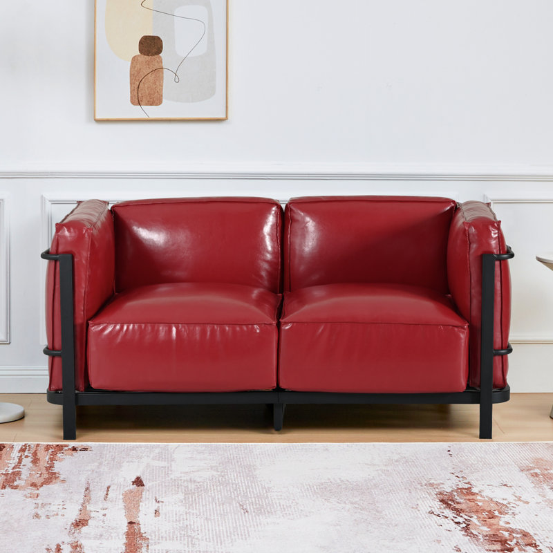 Faux Leather Loveseat, Red
