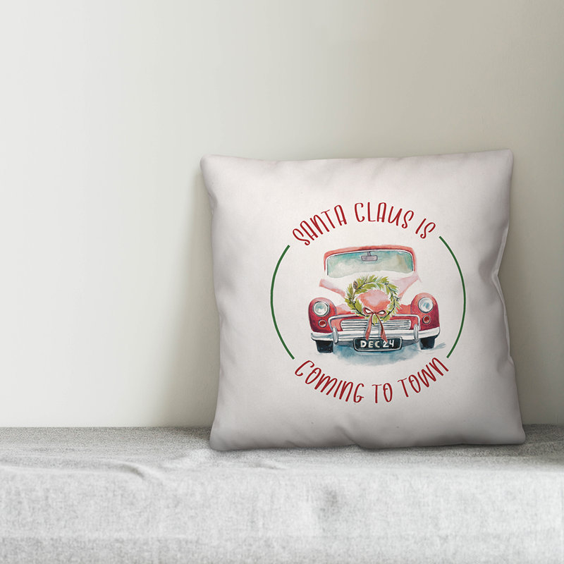  Coussin décoratif le Père Noël arrive en ville, 20 po x 20 po, Housse de coussin seulement - Insert