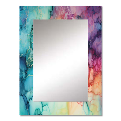 Teal Purple Borealis Liquid Ink Lansdcape - Aurora Borealis Wall Mirror, Traditional Decorative Mirror, Printed Metal Art