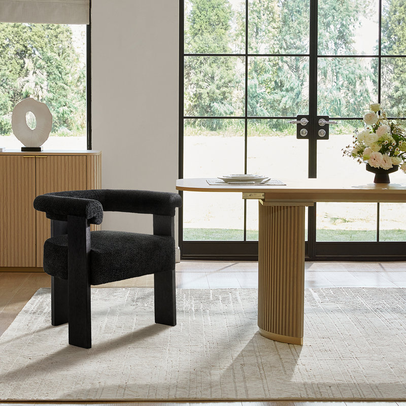 Eduard 61cm W Modern Upholstered Dining Chair With Round Backrest, Black