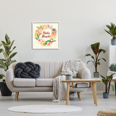 «Hello Beach Greeting Warm Tropical Palm Wreath», estampe numérique encadrée de Junco. Studio