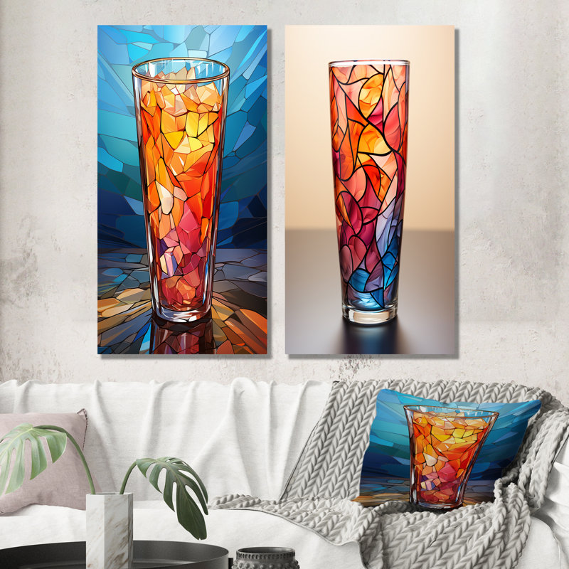 Ensemble de 2 verres à cocktail en mosaïque, H 28 po x l 25 po, Toile tendue