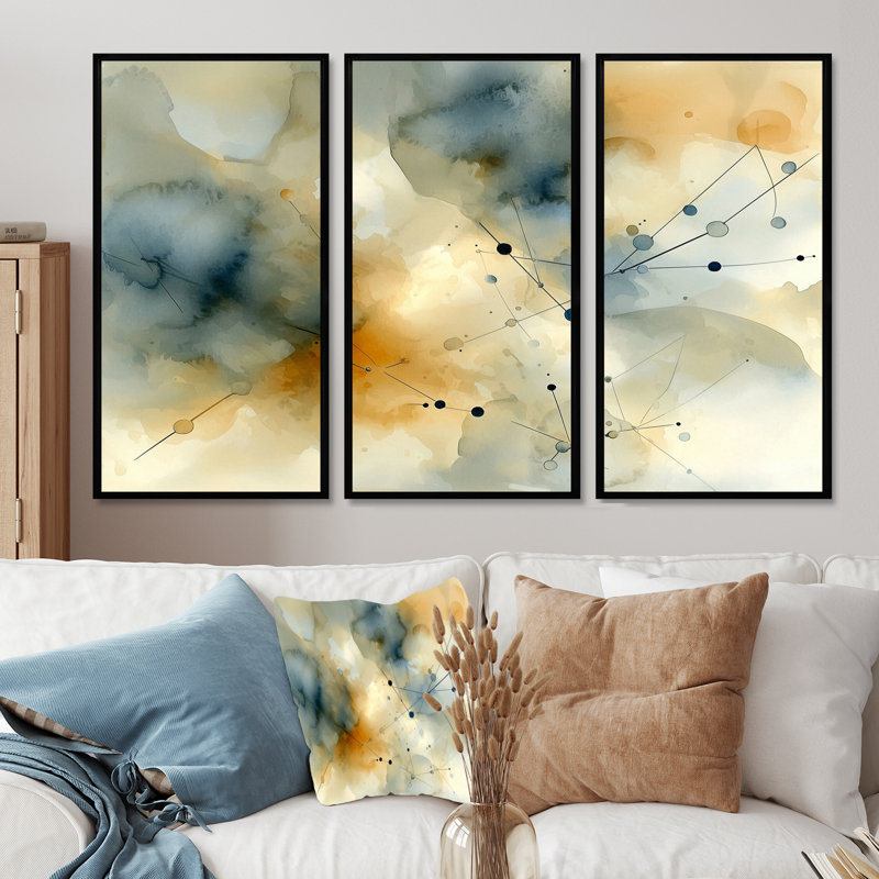 Ensemble de décorations géométriques abstraites célestes à l'encre liquide Galaxy I, H 28 po x l 36 po, Noir