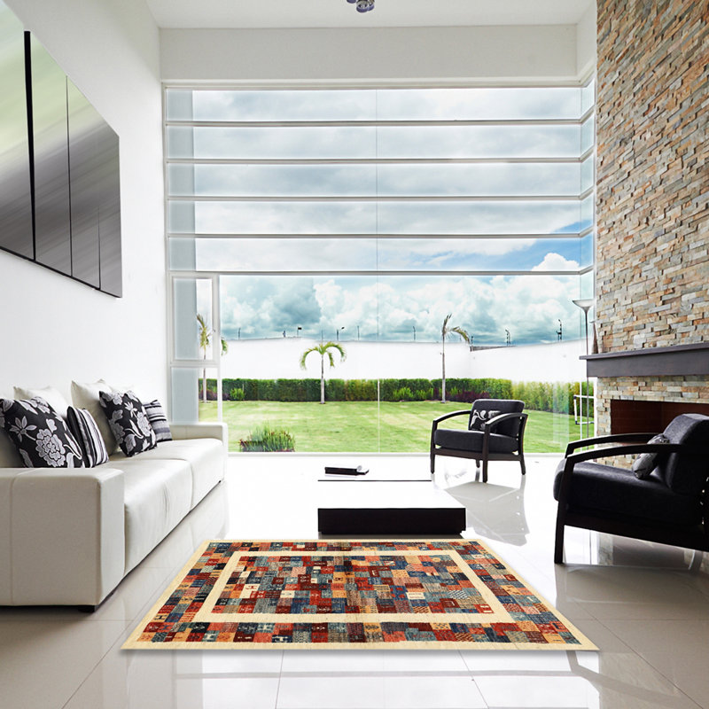 Tapis brun/rouge/beige contemporain Currahee, Carré 3 pi