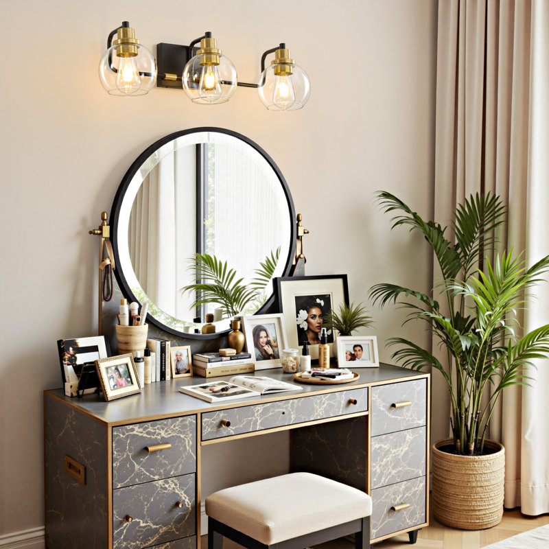 3-light Dimmable Bathroom Vanity Light, Matte Black/Gold
