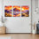 Ensemble de 3 toiles murales représentant un coucher de soleil sur les montagnes, idéales pour la décoration du salon, de la chambre ou de la maison.