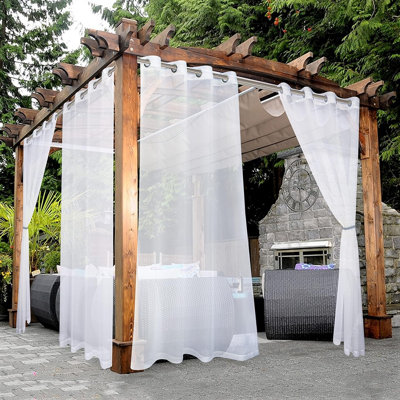 Rideaux transparents blancs d'extérieur imperméables pour patio - 2 panneaux de voilage intérieur avec œillets pour salon, chambre à coucher, porche, pergola, cabane, 54 x 84 po, blanc