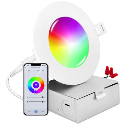 Luxrite 4 Inch Smart LED Recessed Lighting, RGBW Colour Changing, Wifi App And Voice Control, Compatible With Alexa And Google Home, No Hub Required, 10.5W 700LM, CRI 90, IC Rated, Wet Rated
