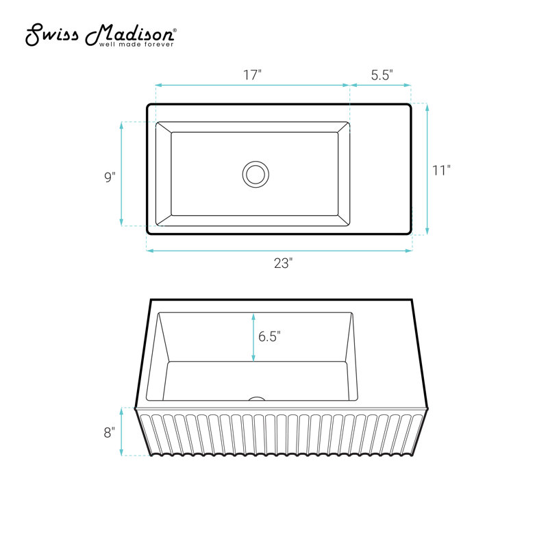 Lavabo de salle de bain mural rectangulaire blanc mat 24 po Delice, Blanc