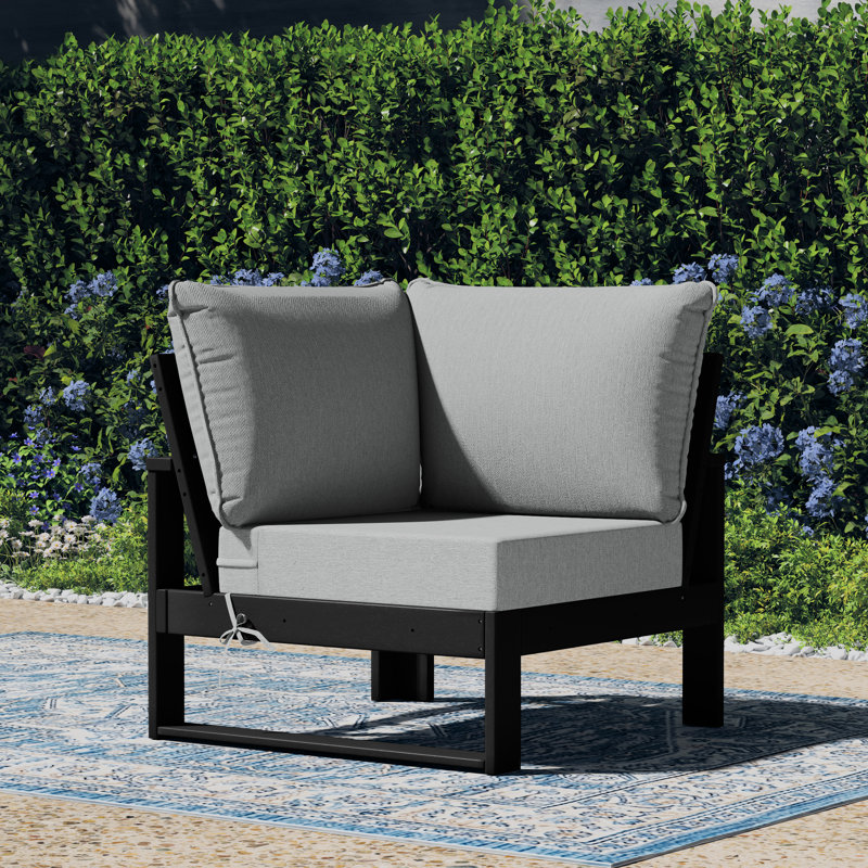 Chaise de coin de patio à assise profonde avec cadre, Gris clair, Noir, noir, noir, noir