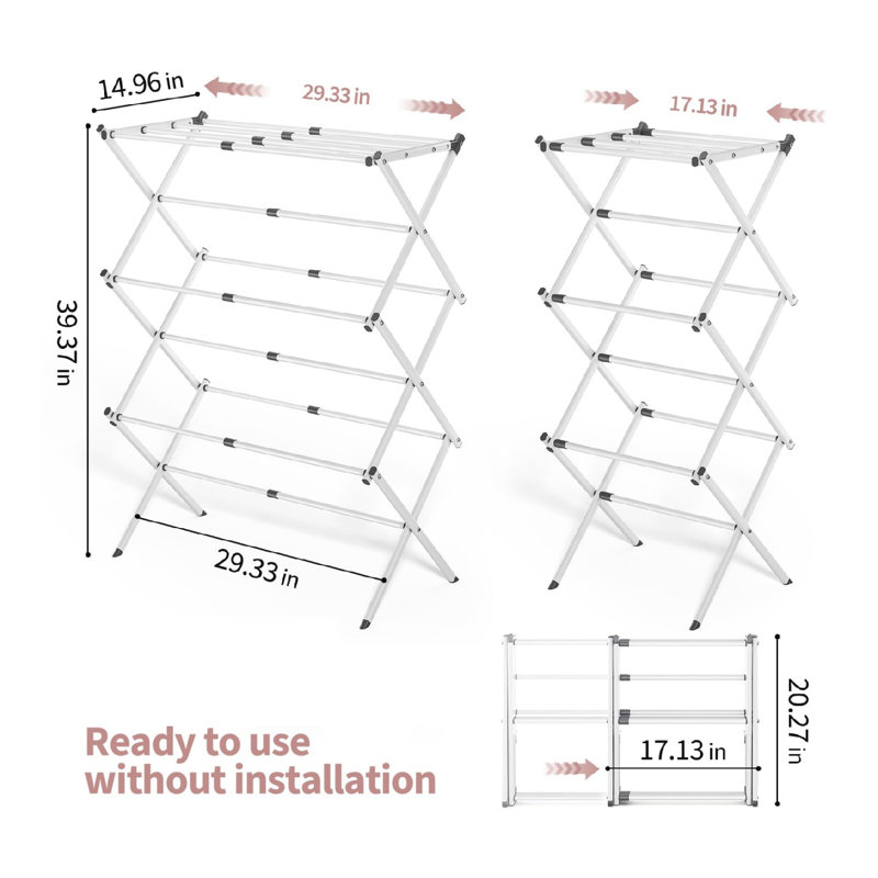 Séchoir à linge extensible à 3 niveaux pour vêtements, Blanc