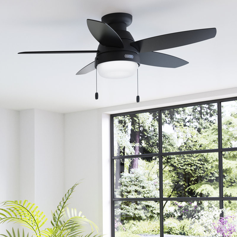 Lilliana 52" 5-Blade Flushmount Ceiling Fan with Lights and Pull Chains, Matte Black