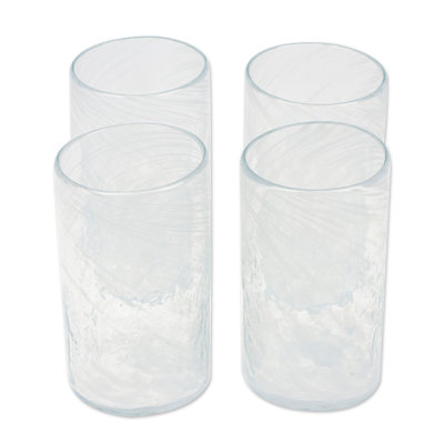 Novica Handmade Garden Relaxation In White Blown Recycled Glass Tumblers