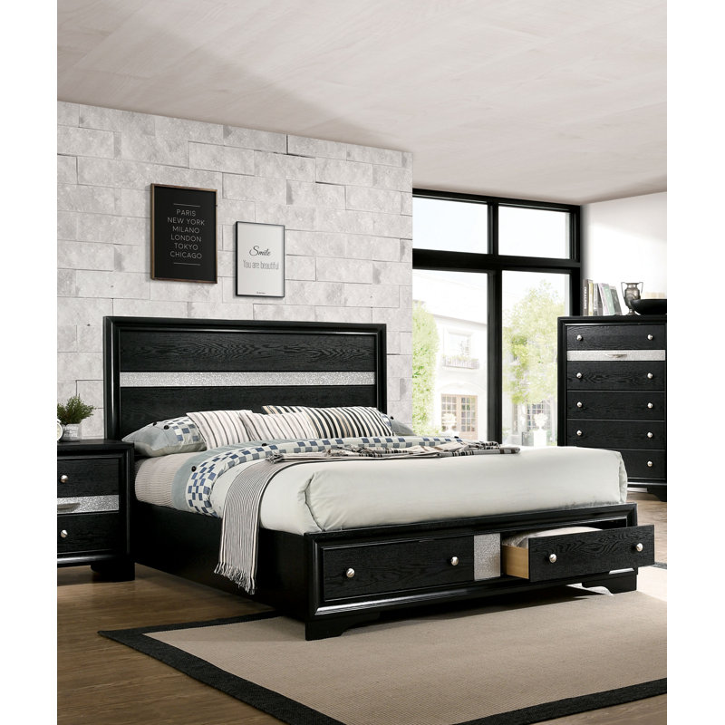 Lit plateforme en bois massif Sana, Grand, Gris