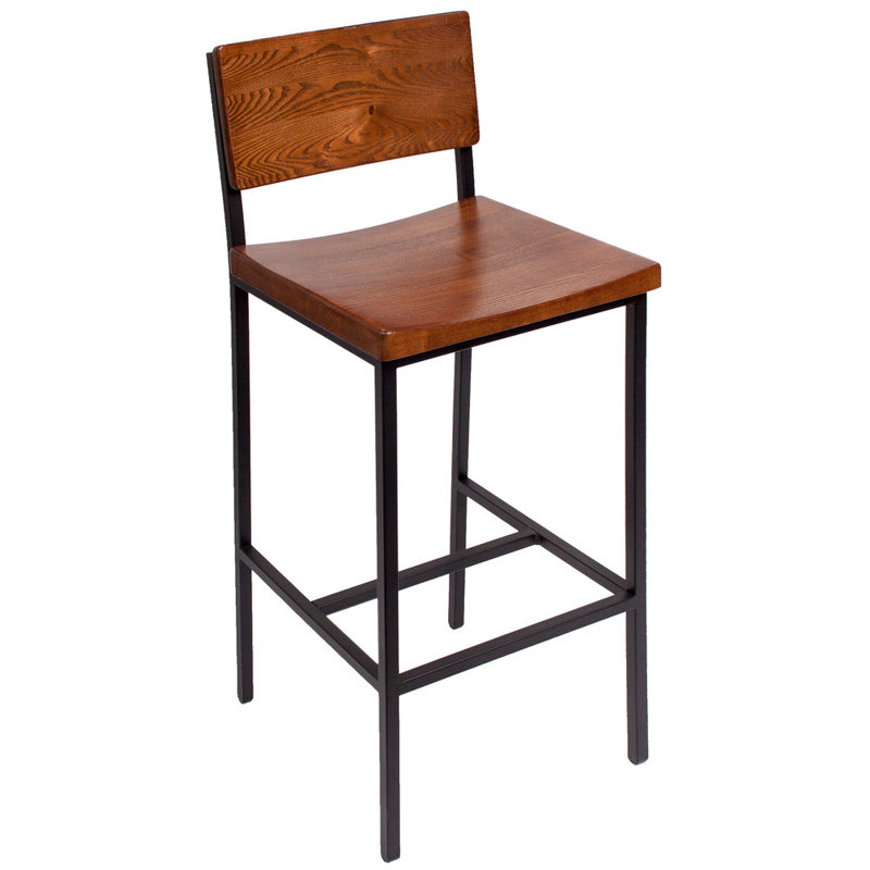 Tabouret en bois massif Memphis, Tabouret de bar d'une hauteur de siège de 30,25 p, Automne / noir