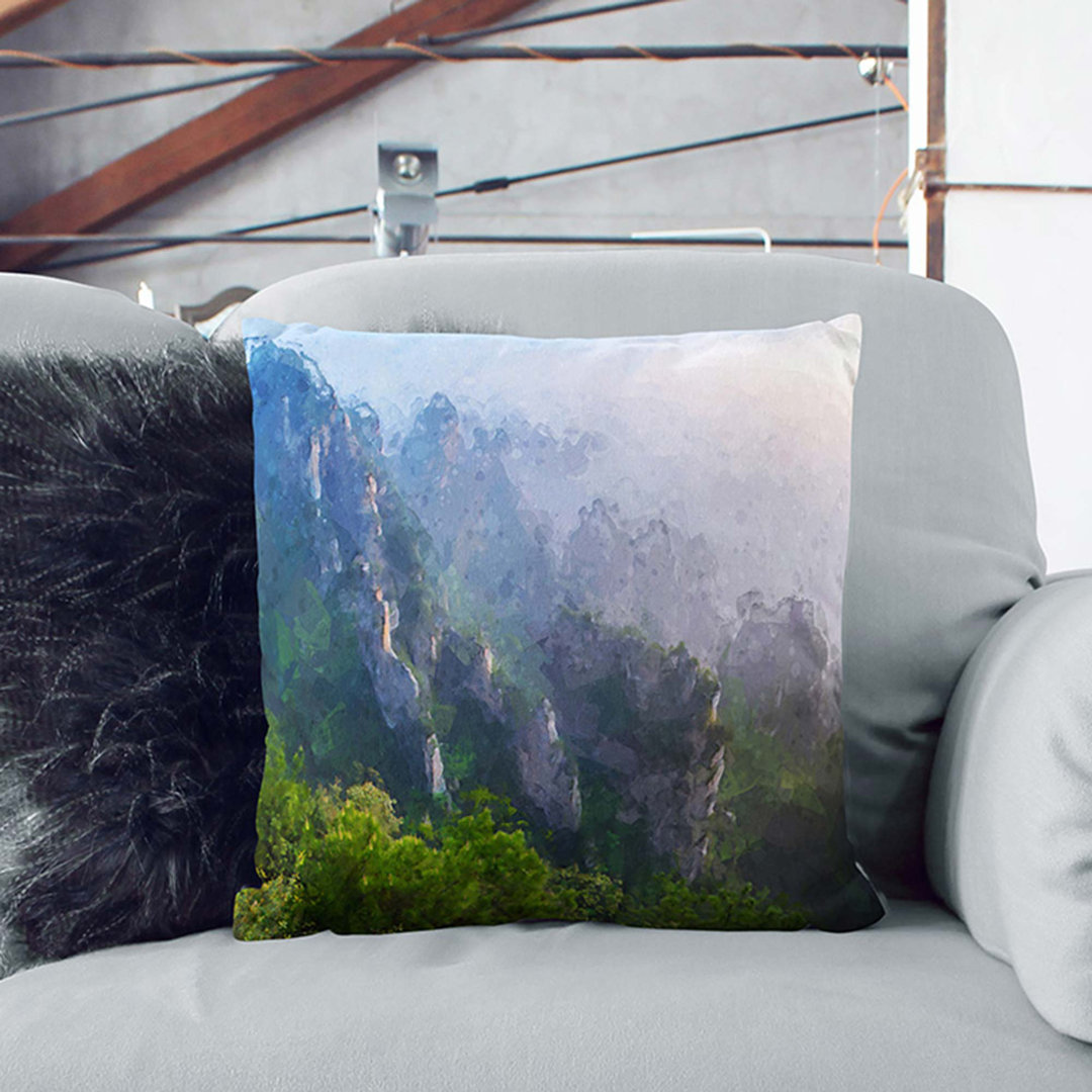 Cascading Mountains in China Cushion with Filling