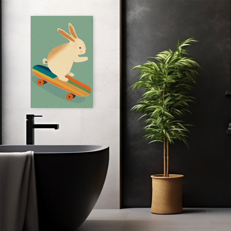 Art contemporain abstrait rétro, forêt de lapin, paysage, H 24 po x l 16 po