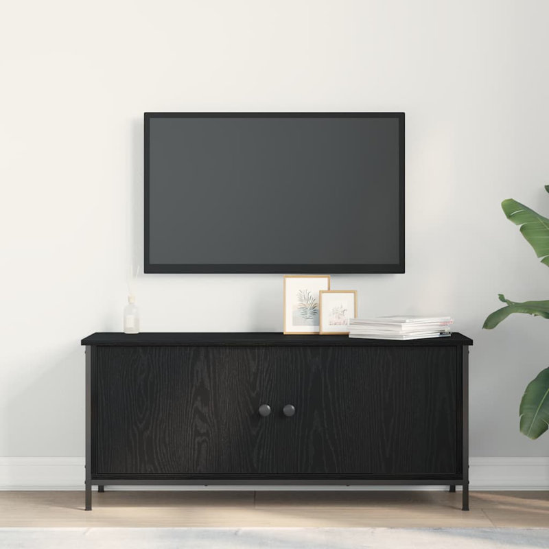 TV Cabinet Engineered Wood, 45cm H x 100cm L x 35cm W, Black Oak