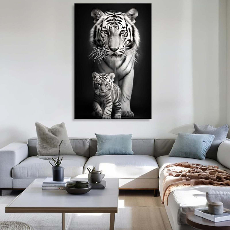 Canvas Wall Art Tiger Decor Picture Tiger And Cub Painting Wild Animal Poster Modern Artwork, 45 cm H x 30 cm W