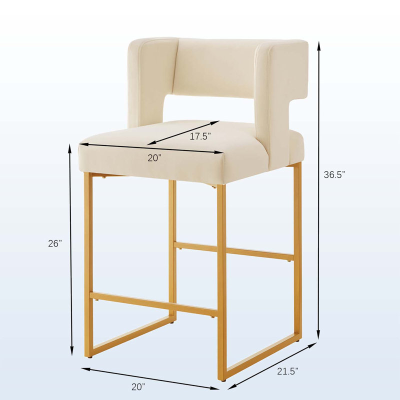Tabourets de 20 po de largeur Clairissa, Or, Velours beige