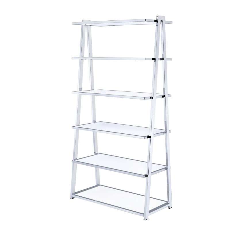 Bibliothèque à finition rectangulaire avec tablettes ultrabrillantes - 6 tablettes de rangement et placage, tablettes d'ornement d'une capacité de 10 lb, limite de poids pour chacune