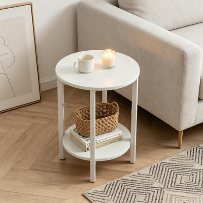 Ensemble de 2 petites tables de bout rondes, tables d'appoint demi-lune avec tablettes de rangement, table basse circulaire compacte pour le salon, table d'appoint étroite pour le vestibule