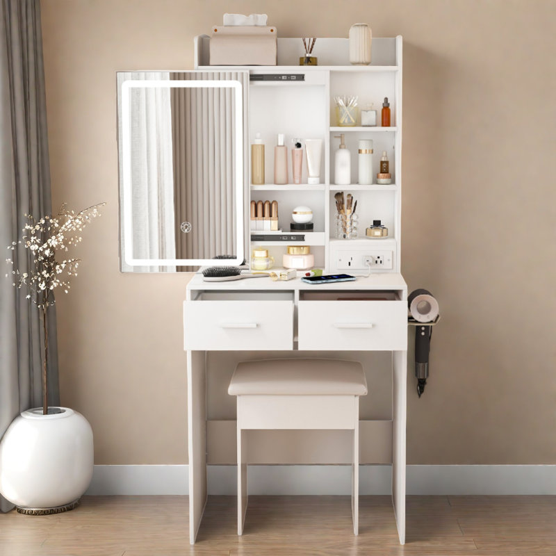 Petit bureau de coiffeuse avec miroir et lumières DEL réglables