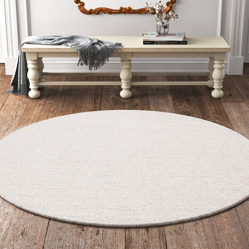 Tapis ivoire / beige en laine touffeté à la main Maja, Rond 4 pi