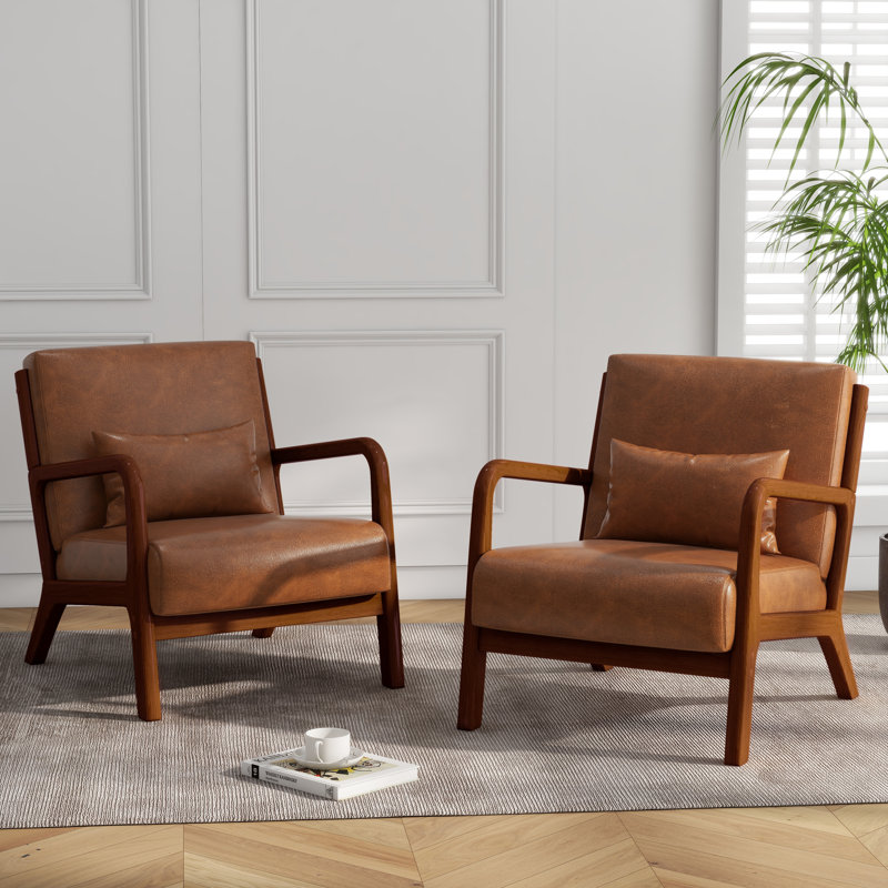 Carlanne 65.5 Cm Wide Armchair, PU Light Brown Faux Leather, Dark Brown