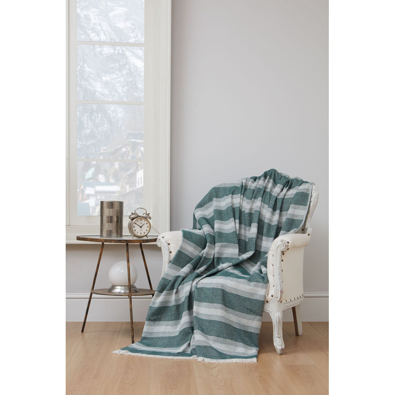 Herault Throw Blanket, Green/White