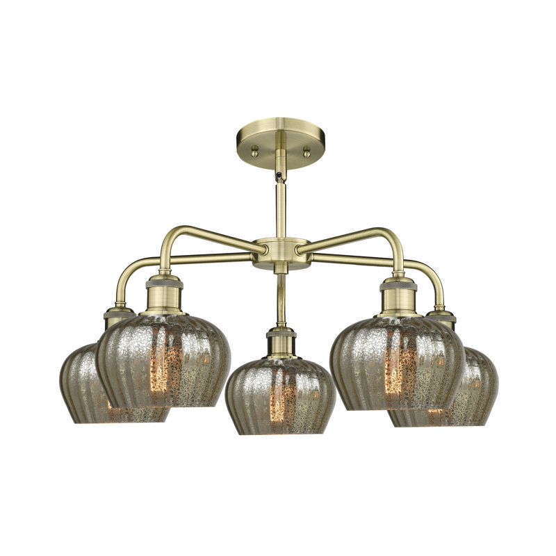 Lustre bol 5 lumières Calnie, Laiton antique, Mercurisé