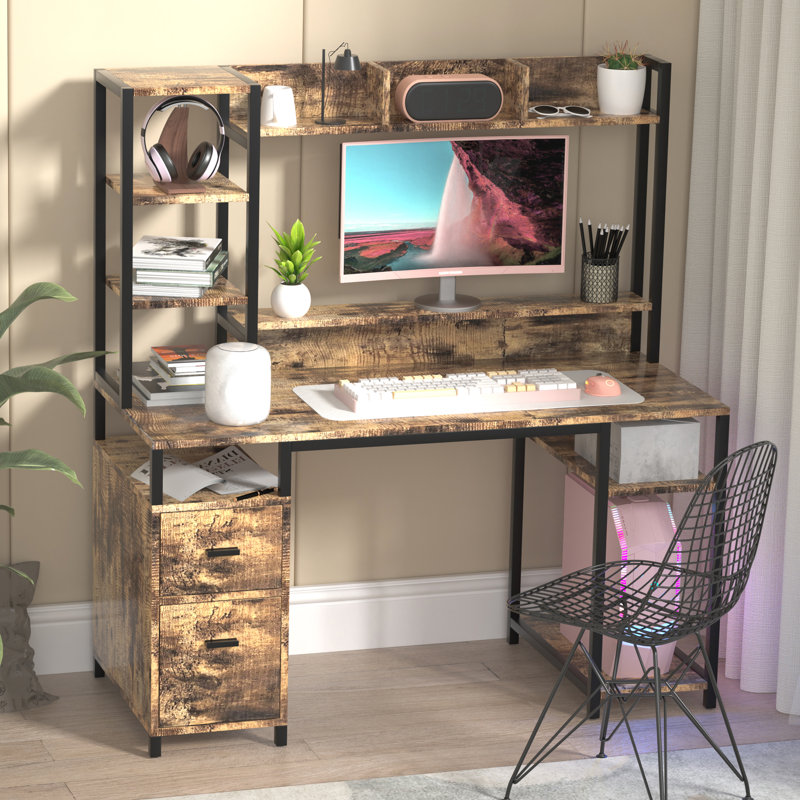 Bureau d'ordinateur avec huche et tablette de rangement Knauber