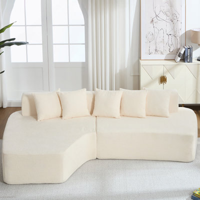 Canapé modulaire à compression avec méridienne confortable, canapé à compression irrégulière en forme de L avec siège profond, canapé-lit modulaire minimaliste pour salon, chambre à coucher, salon, salon, ivoire