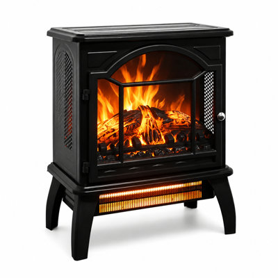 Traditional Antique Black Electric Fireplace Stove With Remote Control And 3D Flame Effect