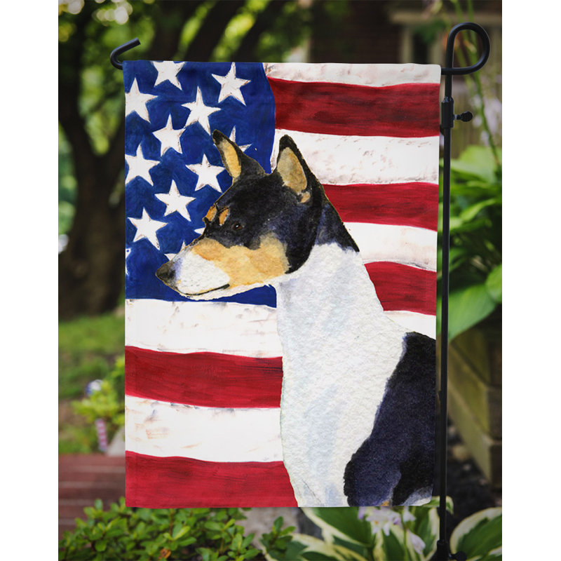 2 côtés en polyester de 2 côtés american drapeau de jardin, Noir / blanc basenji