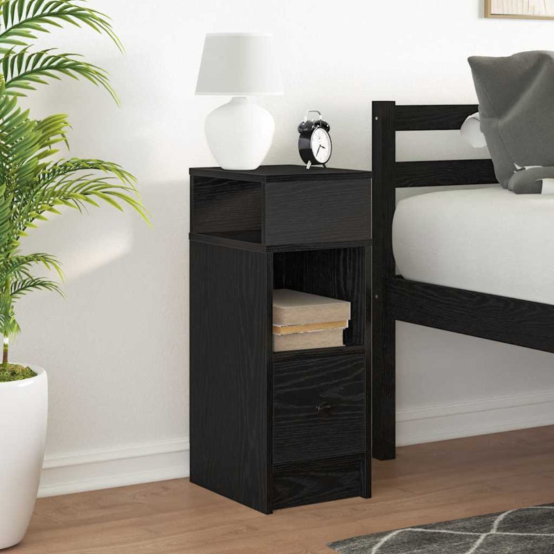 Rozario 25cm W Manufactured Wood Bedside Table, Black, 1