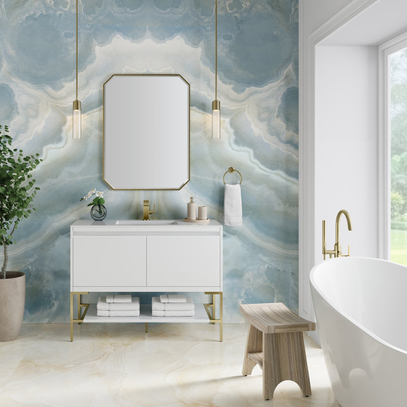 Mantova 47.25'' W Single Vanity, Glossy White/Champagne Brass, Glossy White
