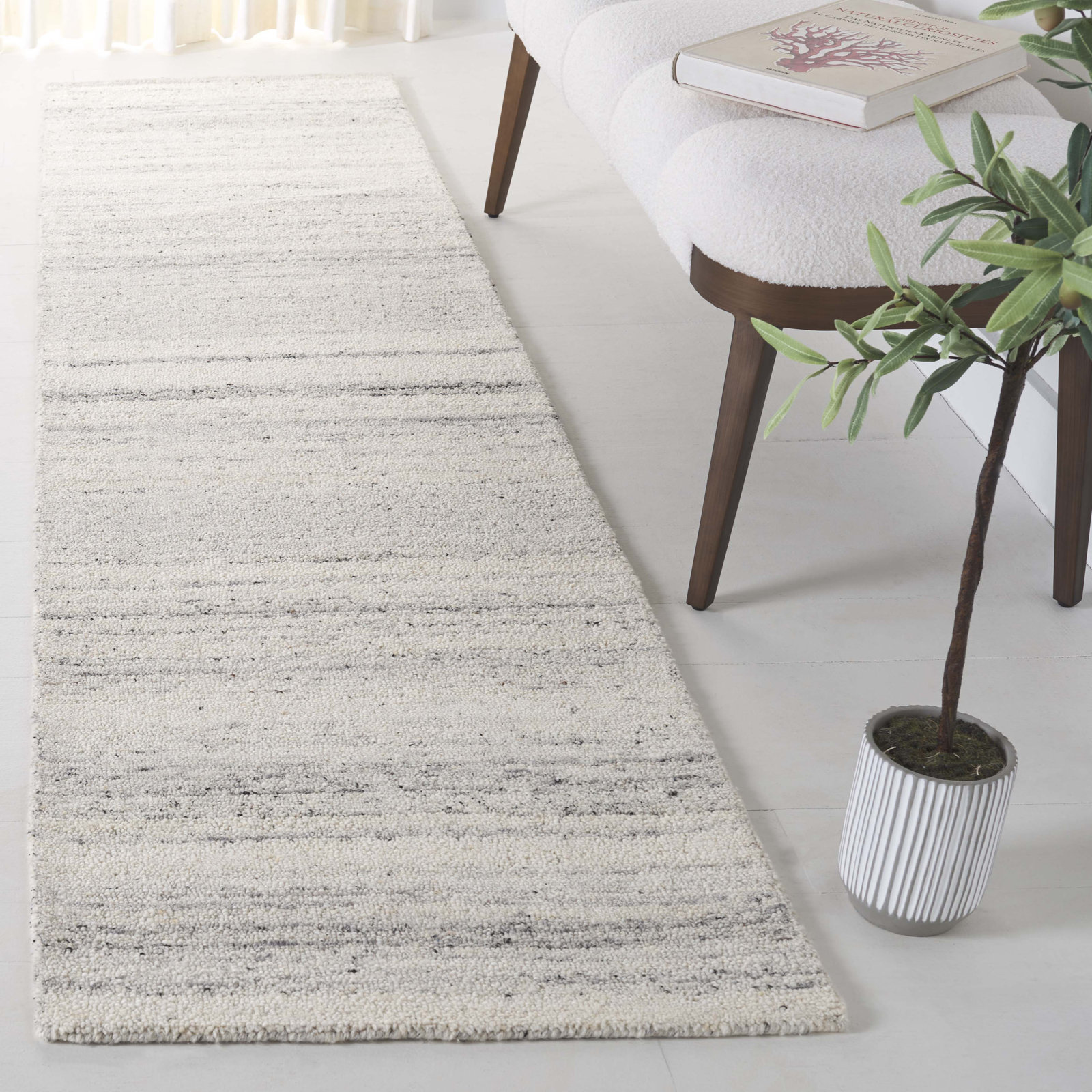 Gray Hand-Woven Striped Wool Rug, Runner 2'3" x 9'