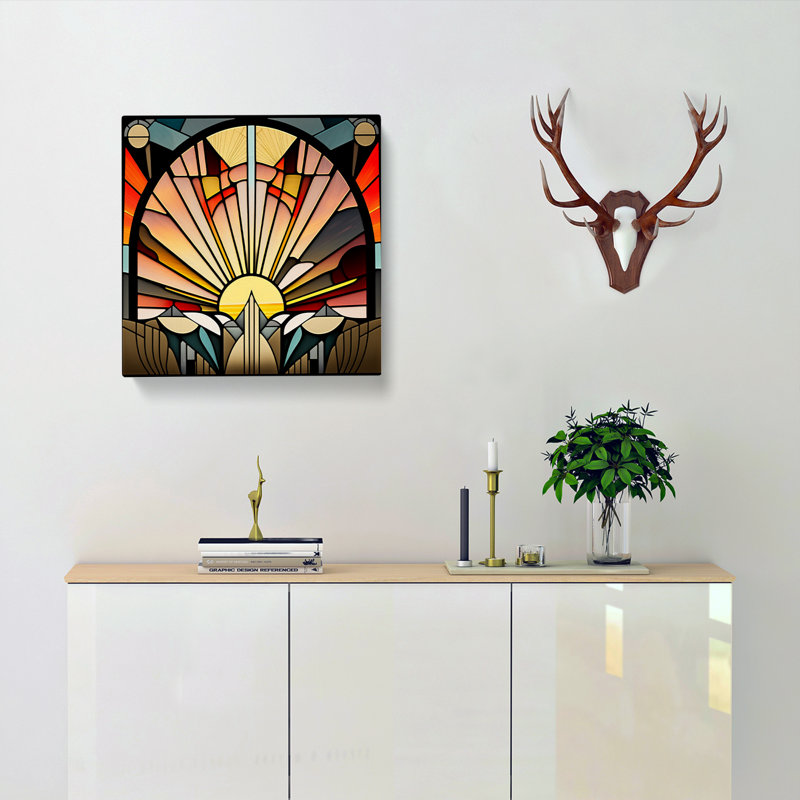 Art Deco Sunset Stained Glass Effect - Wrapped Canvas, 50cm H x 50cm W x 3cm D